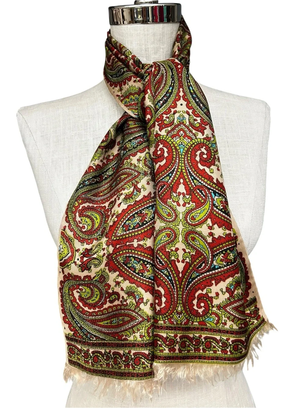 Vintage Glentex Silk Wool Paisley Scarf Made in Japan, 60s Mod Paisley Scarf